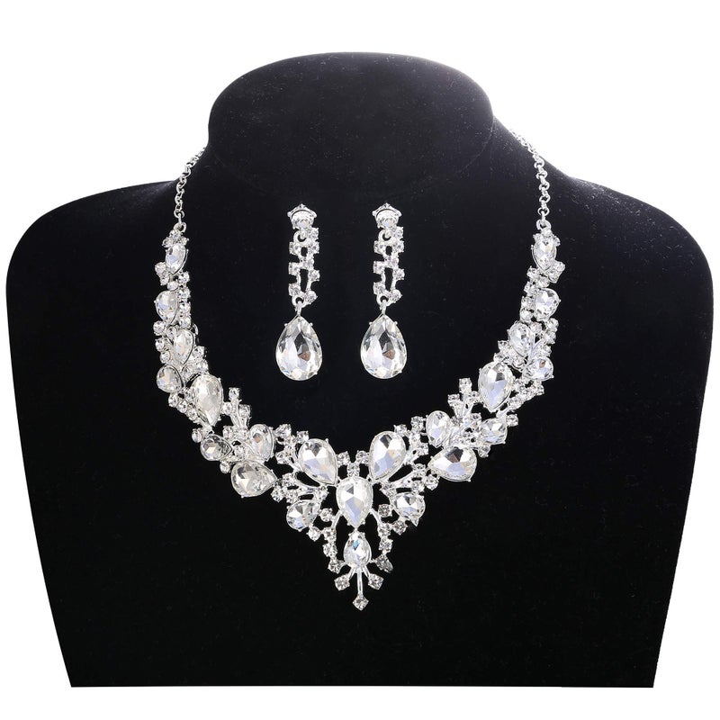 LOYALLOOK Teardrop Cluster Rhinestone Crystal Bridal Jewelry Set for Women Statement Choker Necklace Teardrop Dangle Earrings Crystal Bracelets Sets for Bridesmaid Wedding Party Prom - Image 2